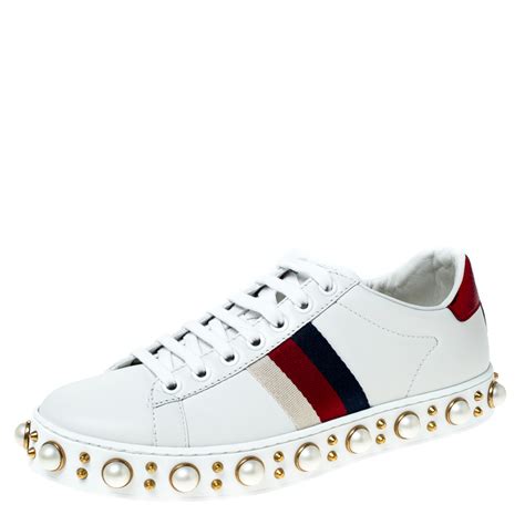 women's gucci shoes with pearls|gucci ace low top sneakers.